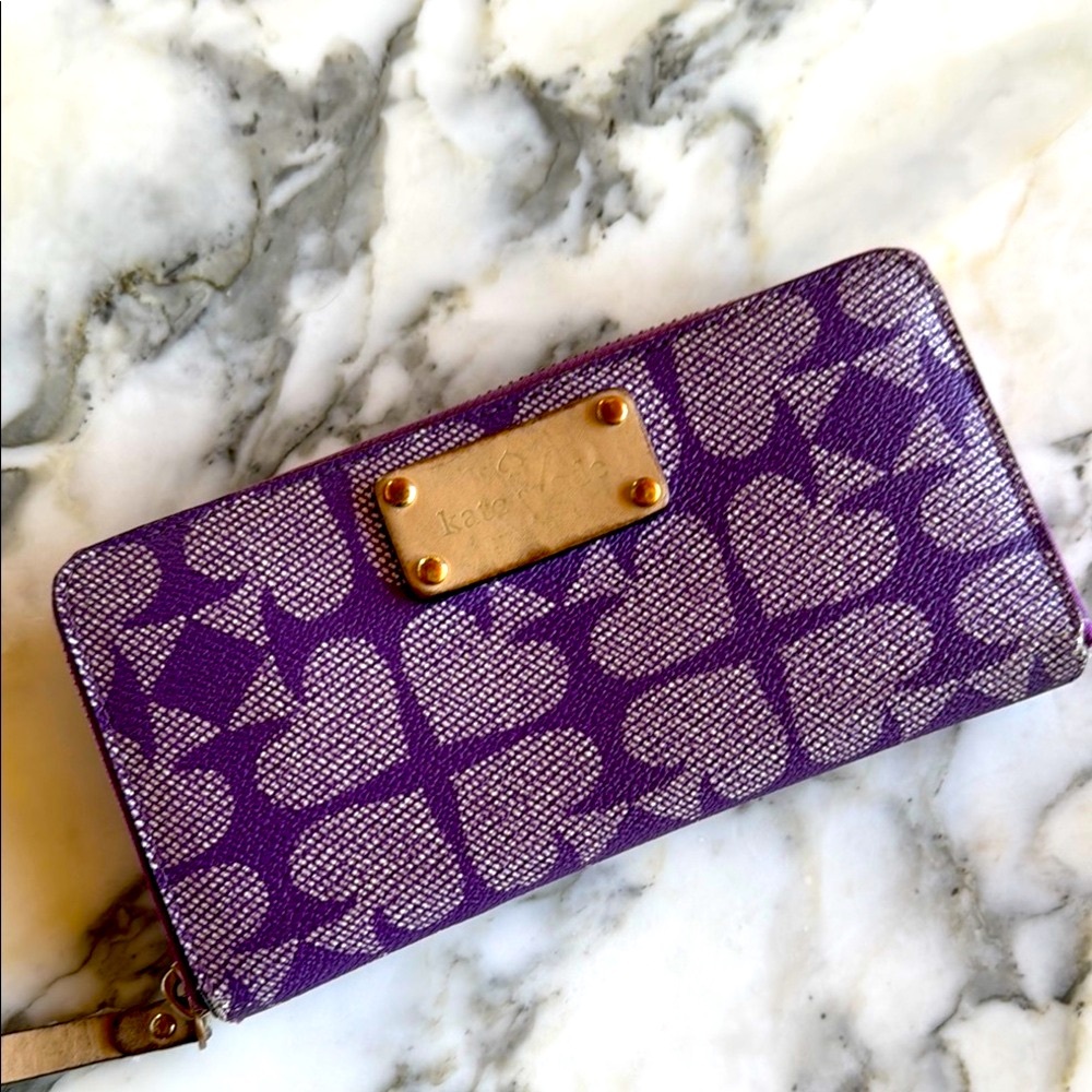 Kate Spade Zip Around Pebbled Ace of Spades Wallet